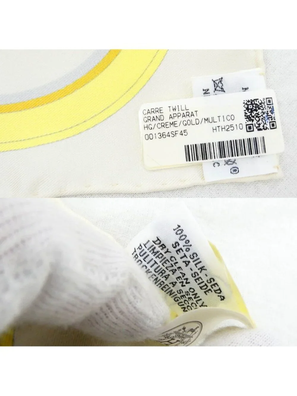 Hermes Carre 90 Grand Apala Cream Gold Multicolor Silk Scarf